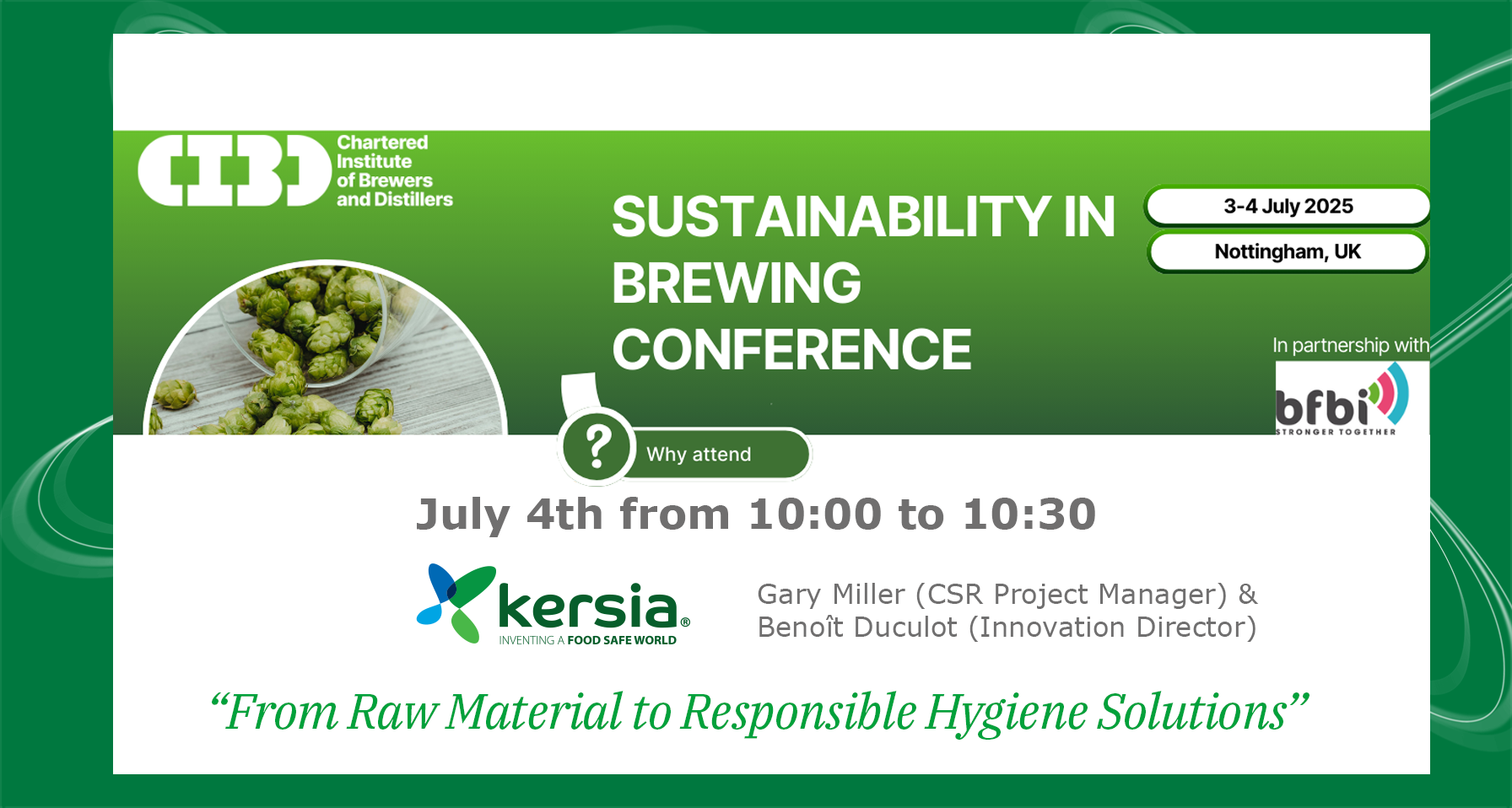 Kersia to Present at the CIBD Sustainability in Brewing Conference 2025